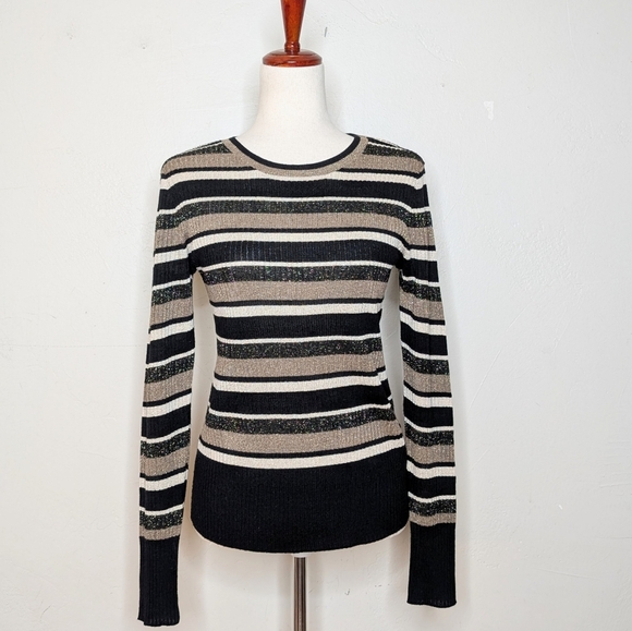 Frame Panel Stripe Metallic Ribbed Pullover Crew Neck Sweater Size Medium - Picture 1 of 8